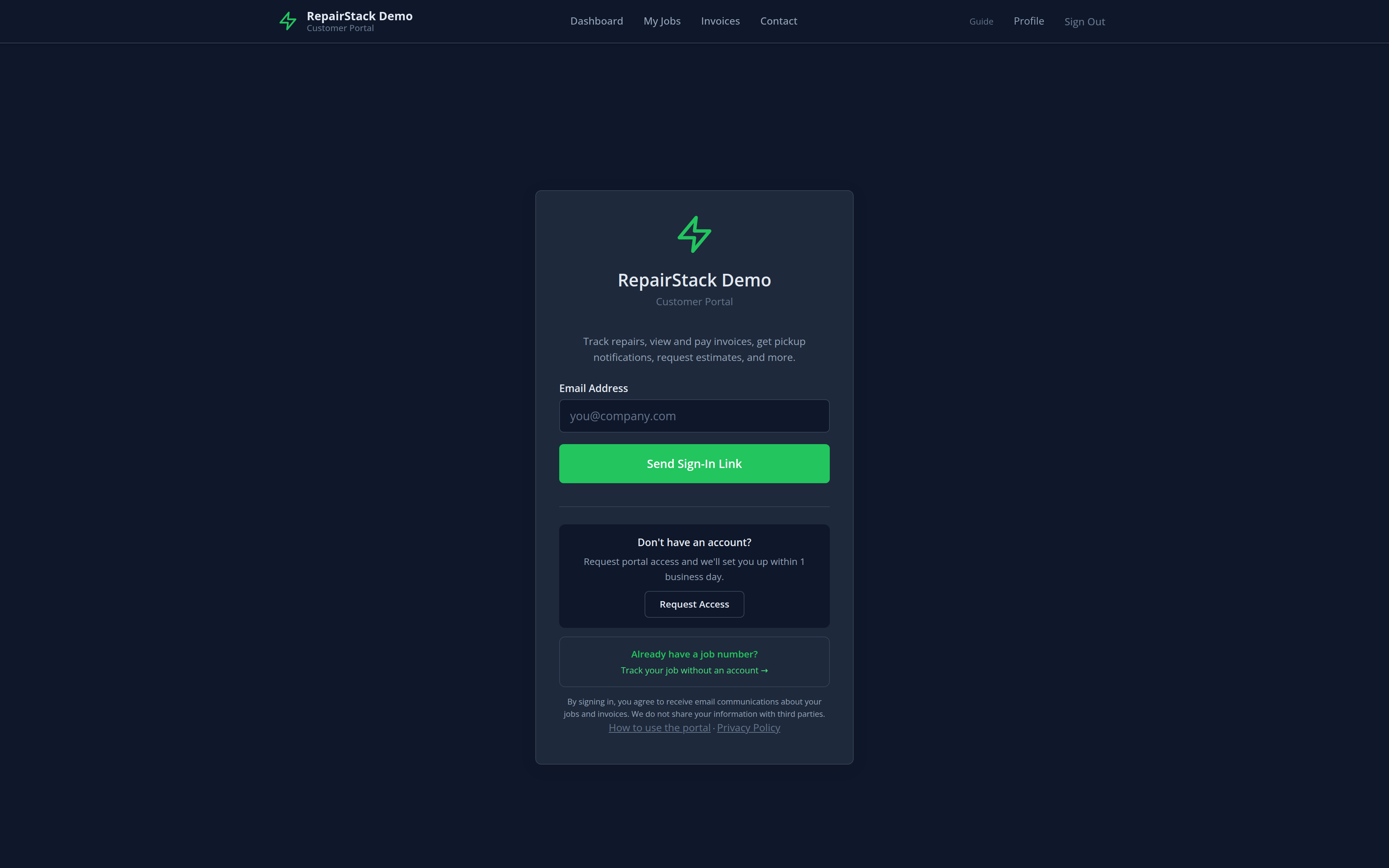 Customer Portal Magic Link Login